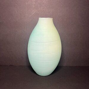 Hand Blown Blue Green Frosted Swirl Etched Art Glass Vessel Bud Vase 6 x 3.5"